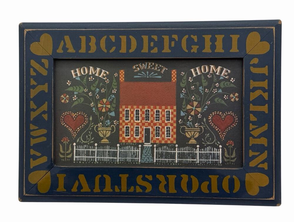 DR Coble Hand Painted Primitive Folk Art Home Sweet Home Framed Alphabet 1984
